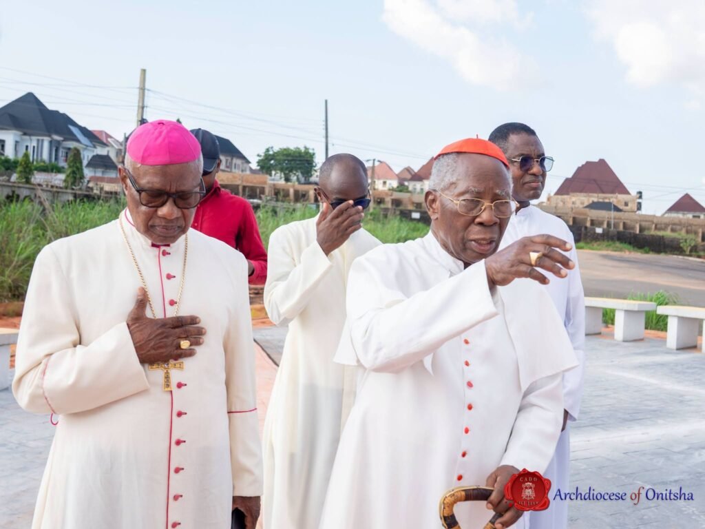 Cardinal Francis Arinze and Archbishop Valerian Okeke touring the Shanahan University permanent site