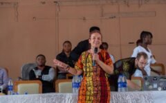 Dr. Réka Fodor addressing students at Shanahan University, Onitsha